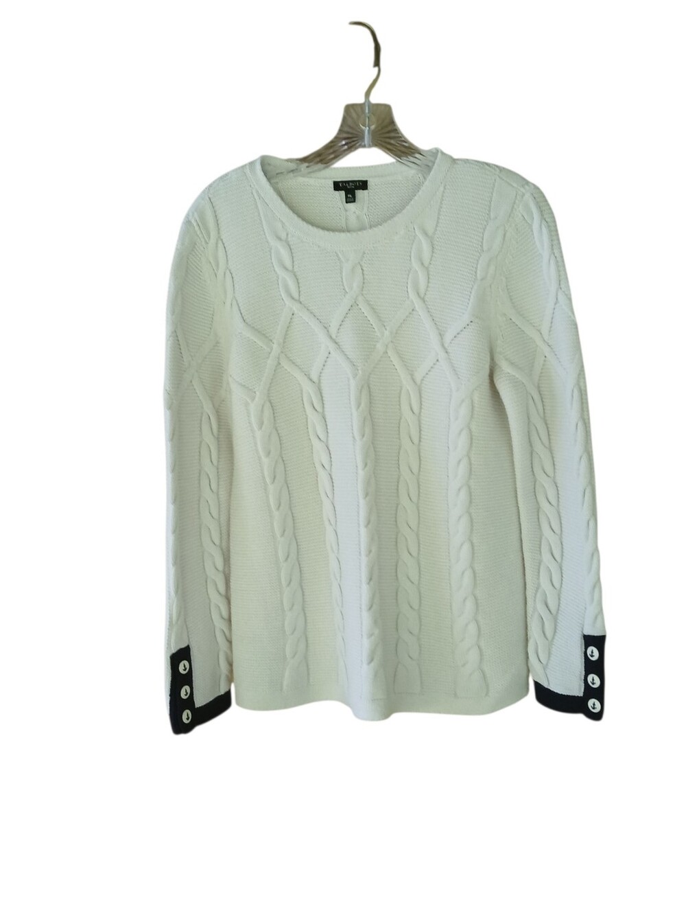 Talbots White Crew Neck Cable Knit Sweater MP